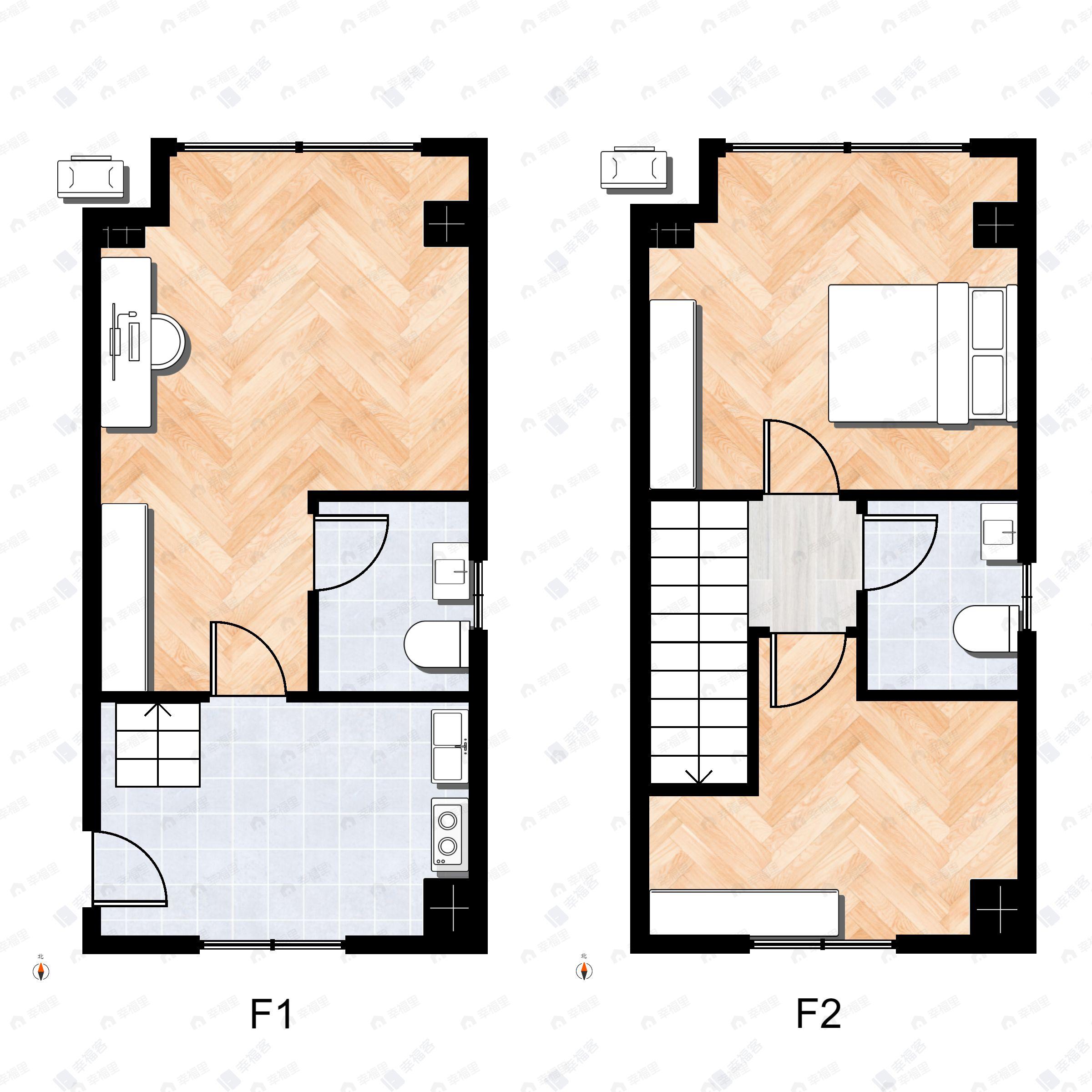 3室1厅2卫建面32平户型图