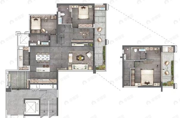 3室2厅3卫建面141平南|北户型图