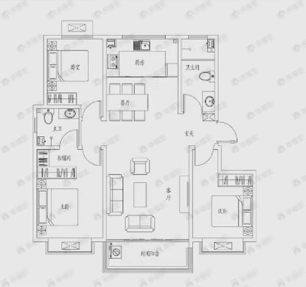 壹品书香3室2厅2卫户型图