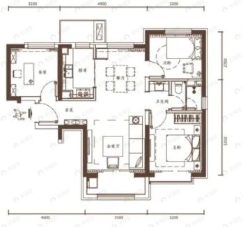 中国铁建花语津郡3室2厅1卫户型图