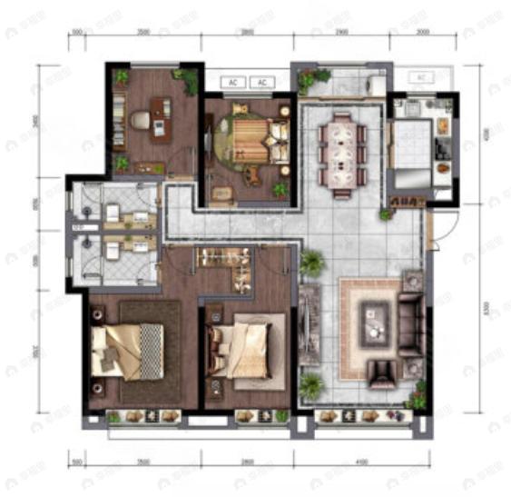 电建地产洺悦府4室2厅2卫户型图