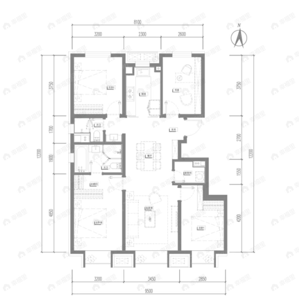 奥森ONE4室2厅2卫户型图