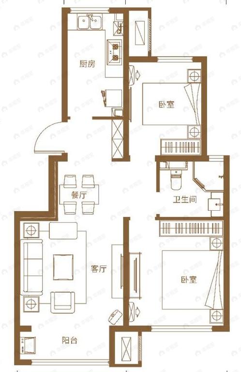 绿城春熙云峰2室2厅1卫户型图
