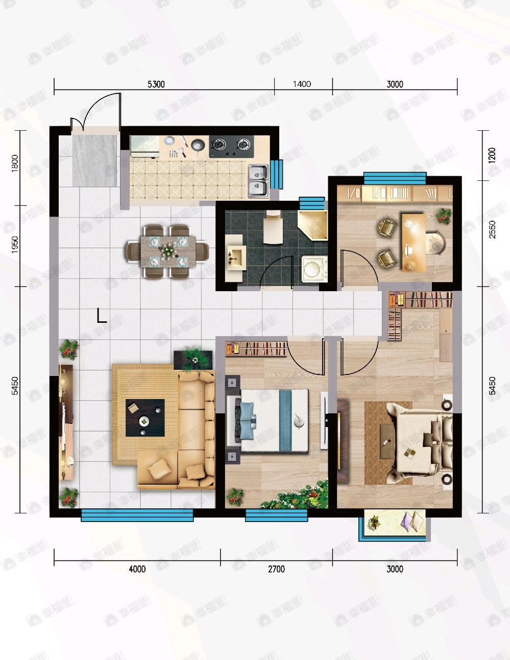 万枫美利山3室2厅1卫户型图
