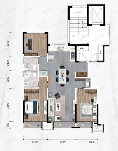 豪邦锦上3室2厅2卫户型图