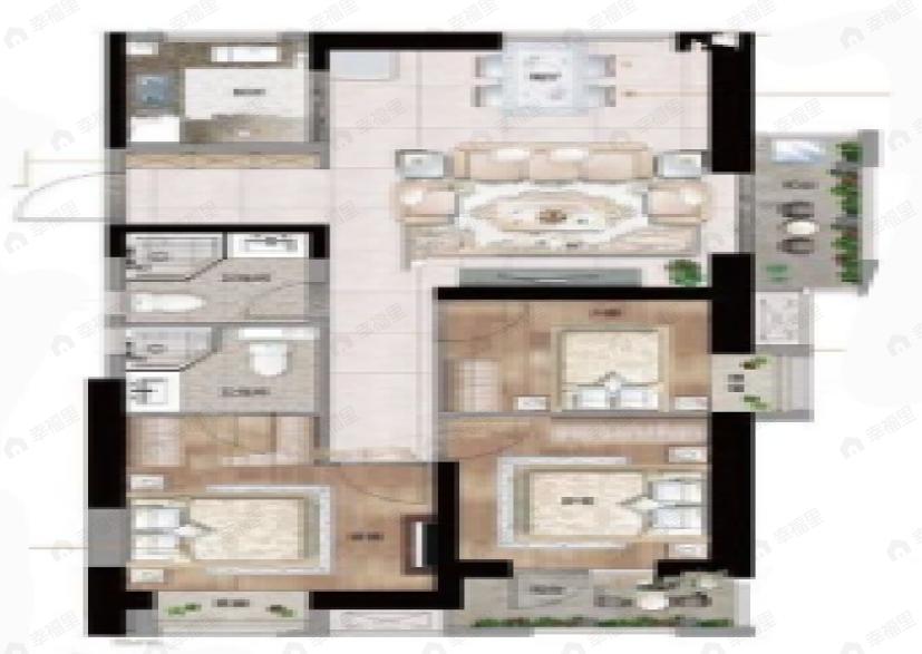 旭辉华宇江悦府3室2厅2卫户型图
