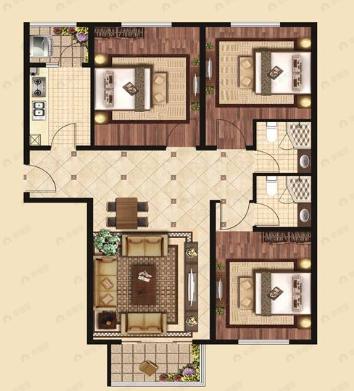 太阳城3室2厅2卫户型图