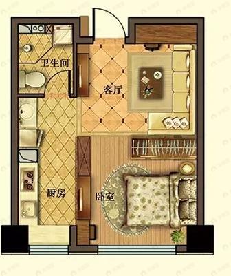 假日云鼎中心1室1厅1卫户型图