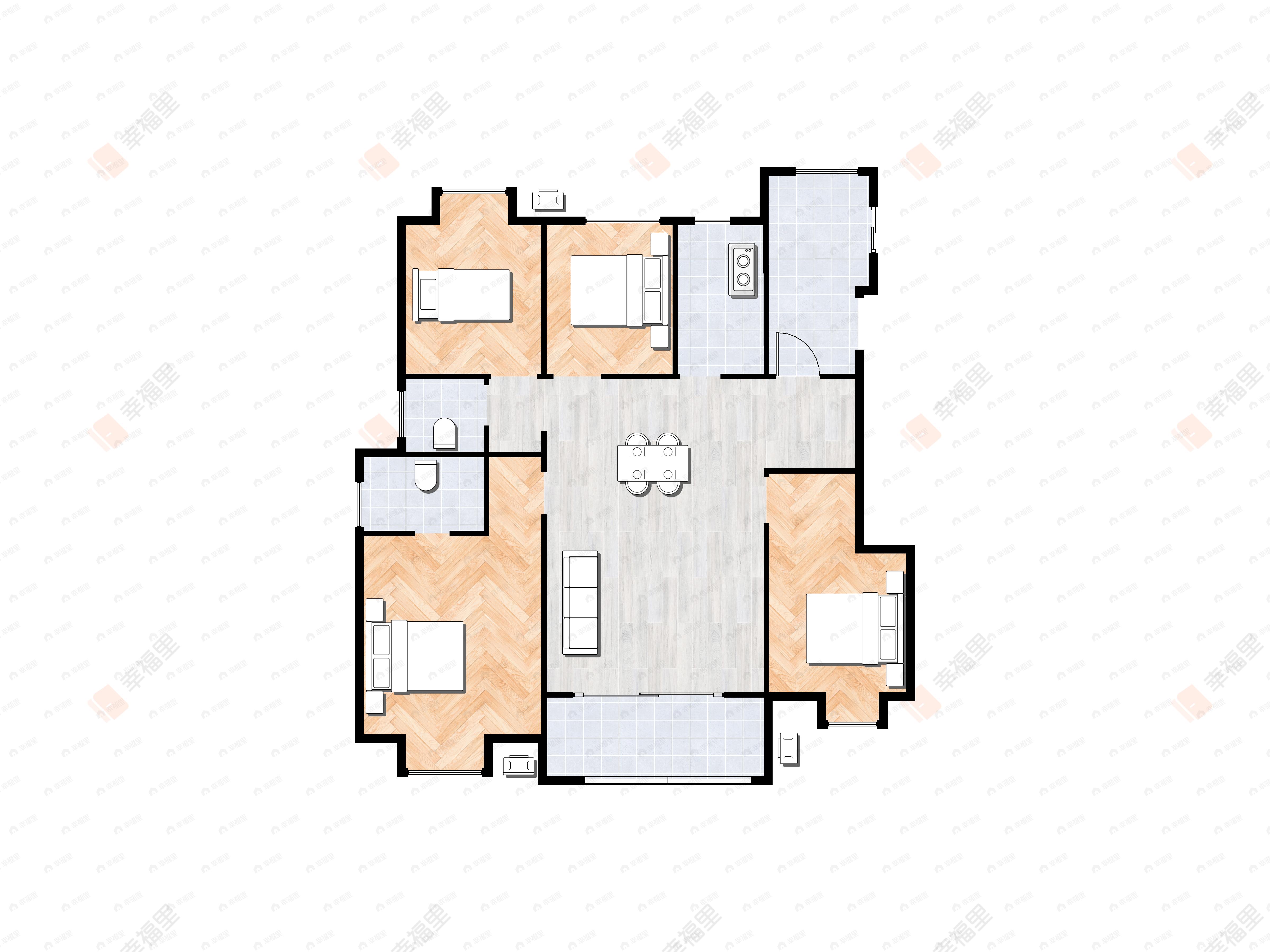 4室2厅2卫建面129平北|西|南户型图