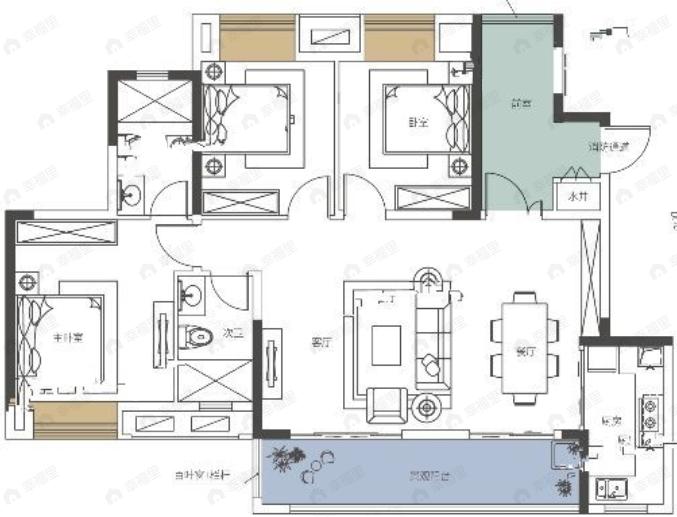 中建星宸3室2厅2卫户型图