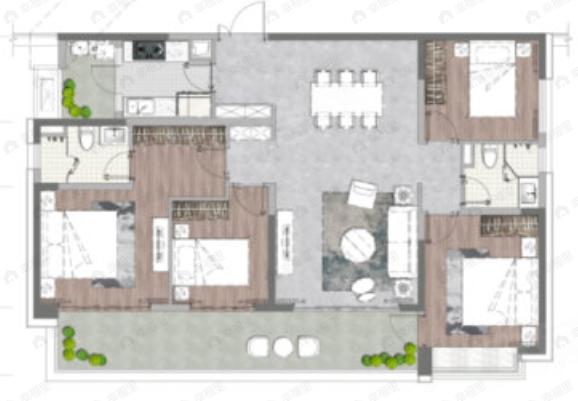 陆肖TOD麓鸣九天4室2厅2卫户型图