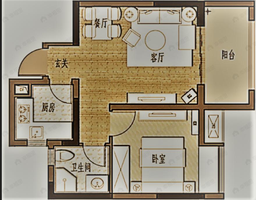 高投新悦府1室2厅1卫户型图