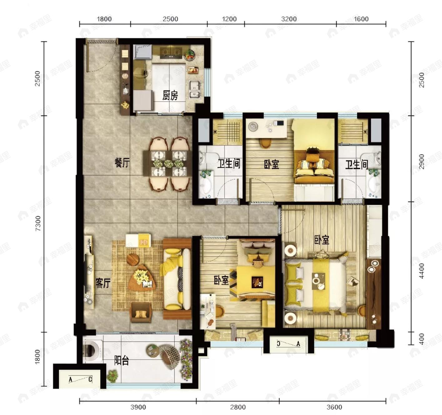 碧桂园公园上城3室2厅2卫户型图