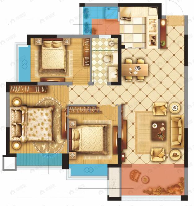 嘉和世纪城3室2厅1卫户型图