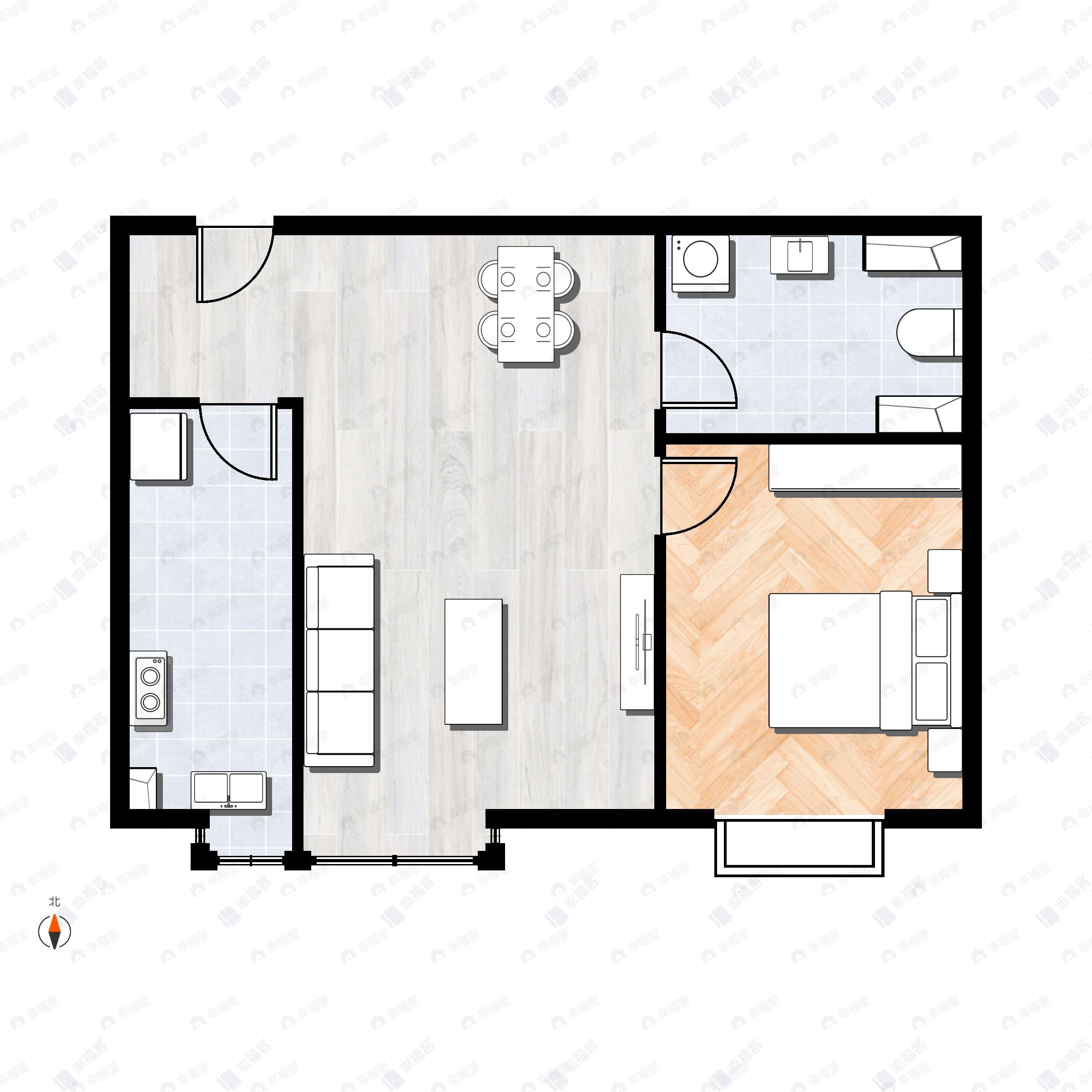 1室1厅1卫建面65m²南|北户型图