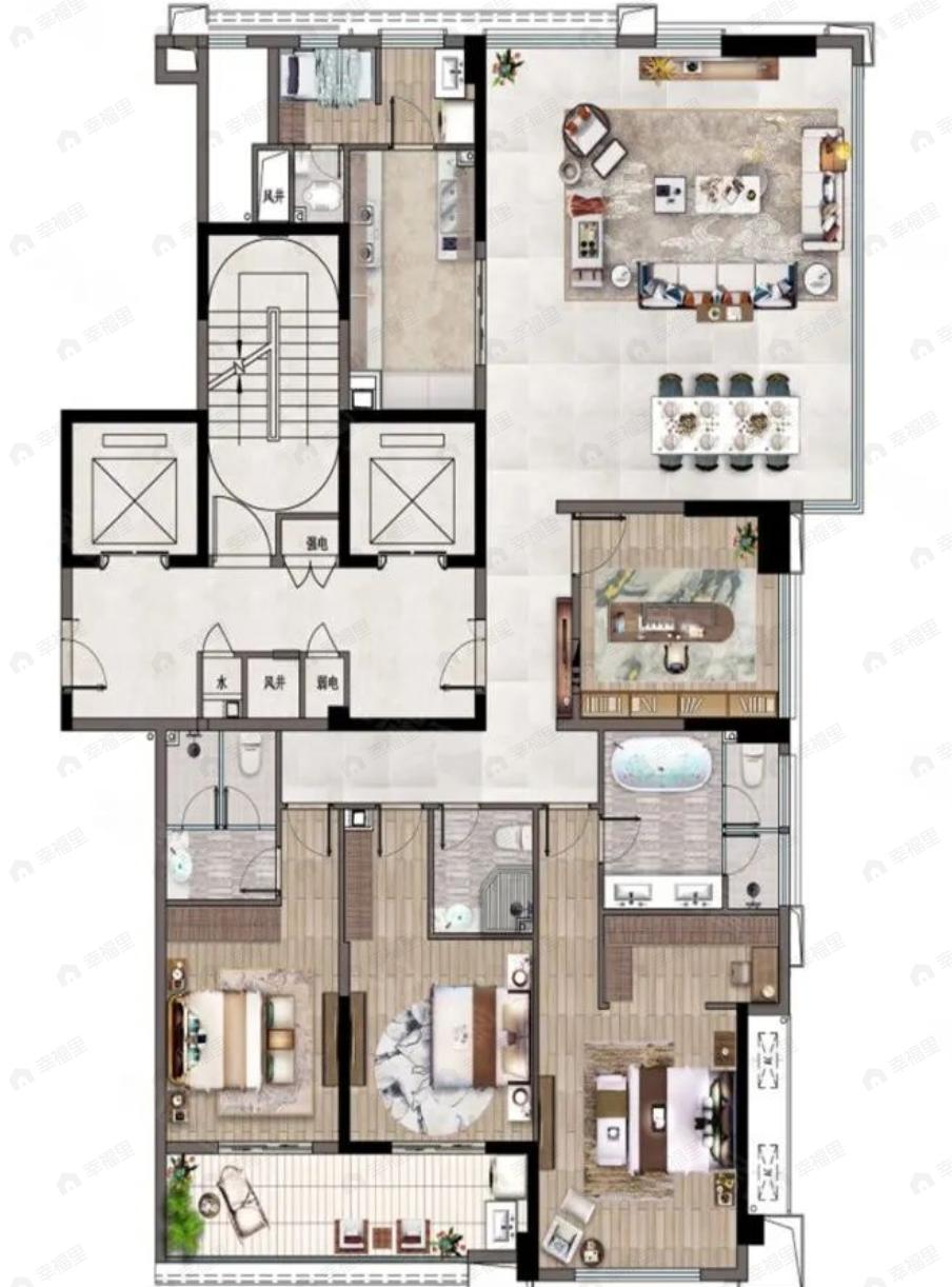 5室2厅3卫建面190m²南户型图