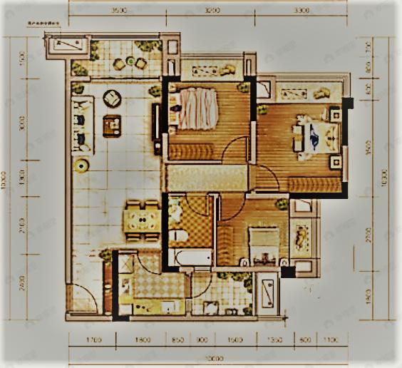 3室2厅1卫建面93平户型图