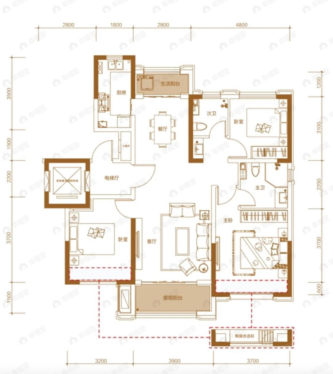 远洋红星兰州天铂3室2厅2卫户型图