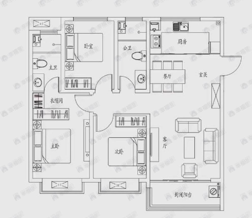壹品书香3室2厅2卫户型图