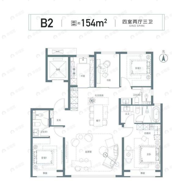 北京瑞府4室2厅3卫户型图