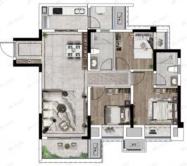 中南上悦城3室2厅2卫户型图