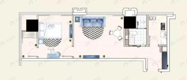 海伦中心1室2厅1卫户型图