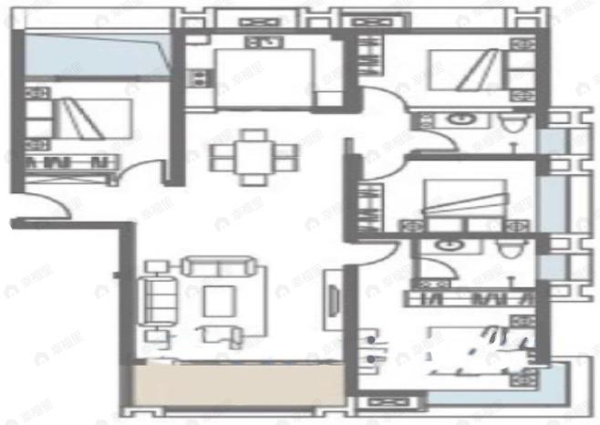 4室2厅2卫建面148平南户型图