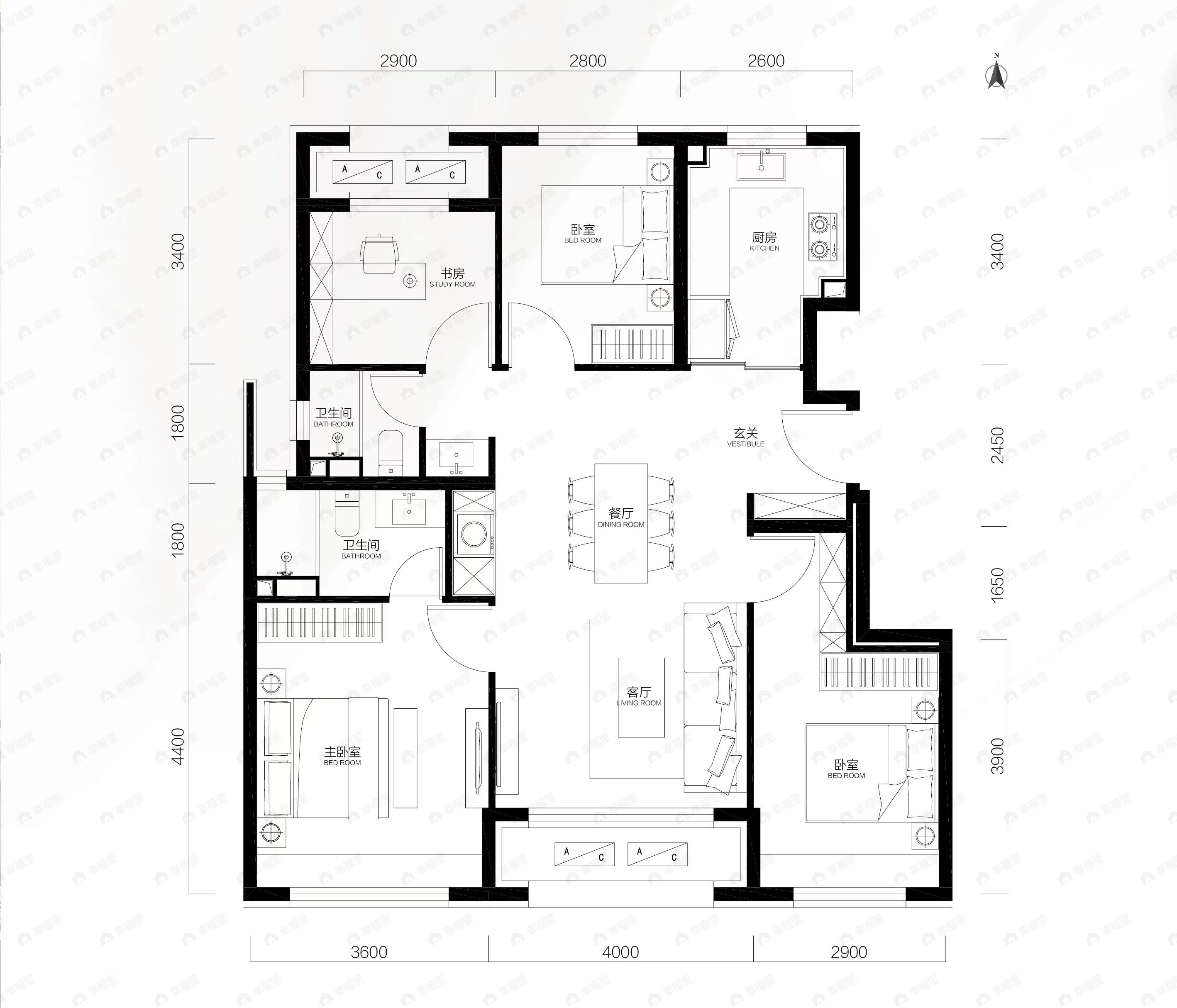 中海学仕里4室2厅2卫户型图