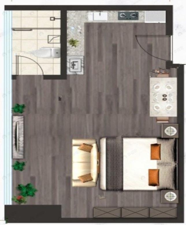 1室1卫建面58平西户型图