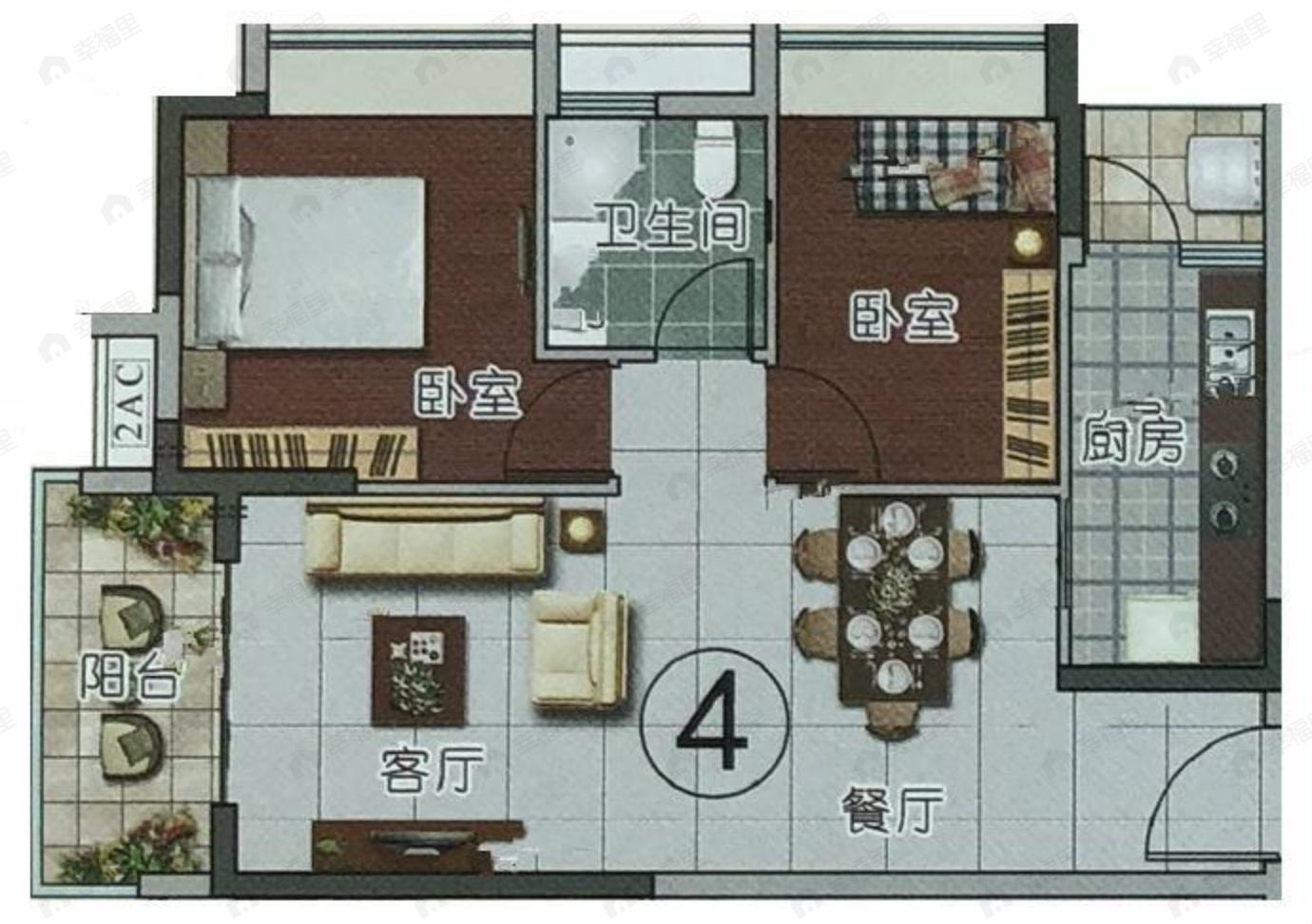 科城山庄峻森园2室2厅1卫户型图