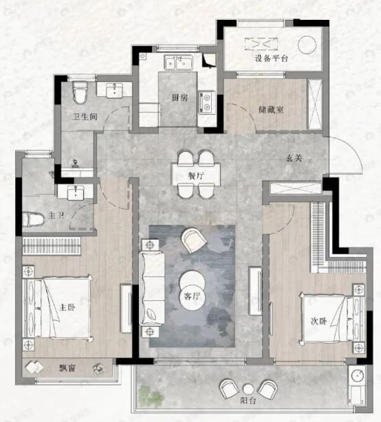 如沐清晖城2室2厅2卫户型图