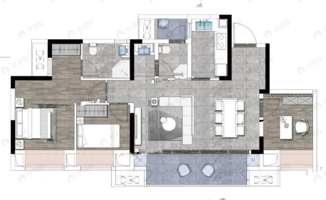 康田栖棠观樾3室2厅2卫户型图
