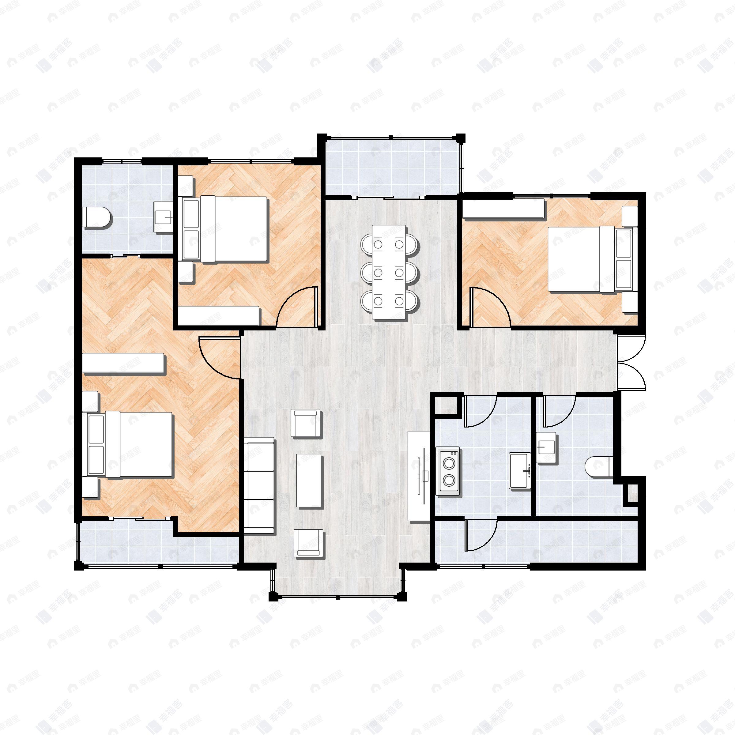 3室2厅2卫建面132平北|南户型图