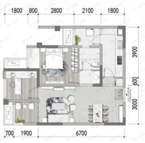 世茂璀璨天城2室2厅1卫户型图