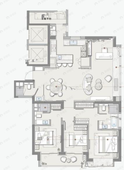 4室2厅3卫建面175平北|南户型图