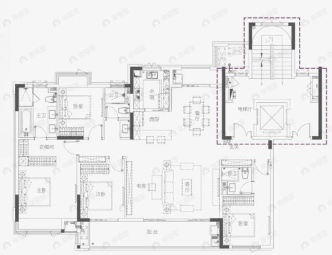 联发红城投藏珑大境4室2厅3卫户型图