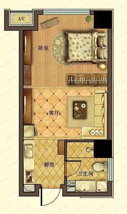 假日云鼎中心1室1厅1卫户型图