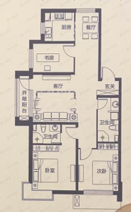 万寿里3室2厅2卫户型图