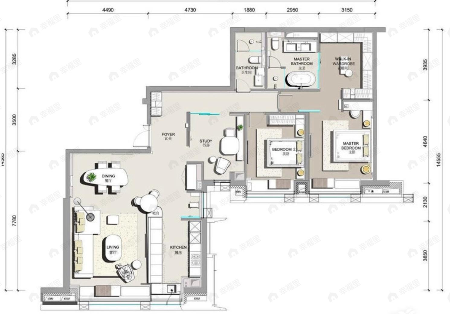 北京东直门8号3室2厅2卫户型图