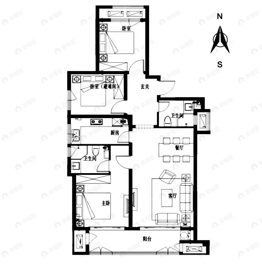 兰州蘭园3室2厅2卫户型图