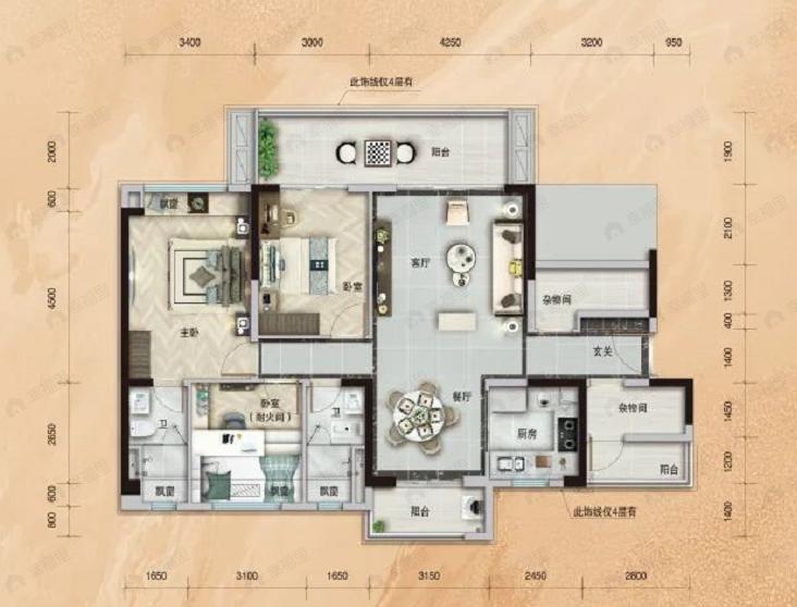 廉江碧桂园观澜府3室2厅2卫户型图
