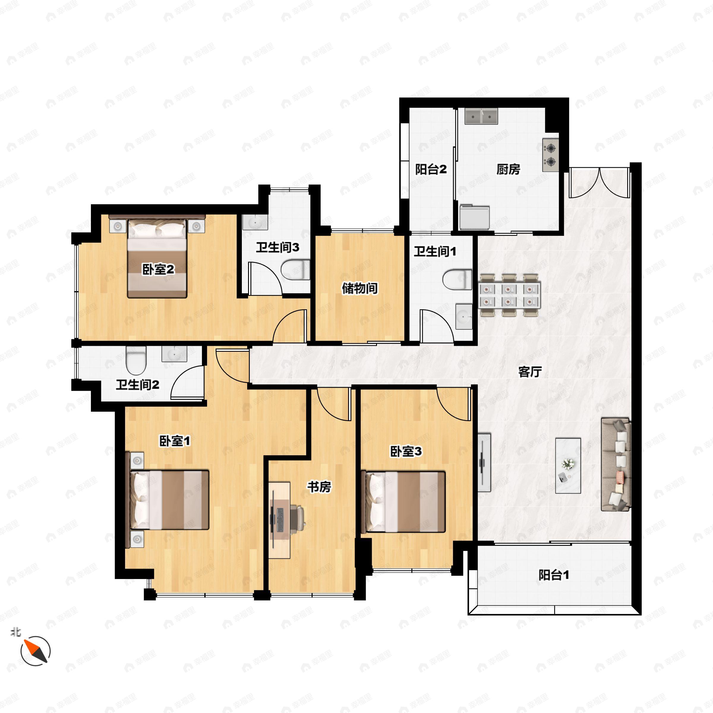5室2厅3卫建面143平西南户型图