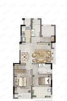 3室2厅2卫建面88m²南户型图