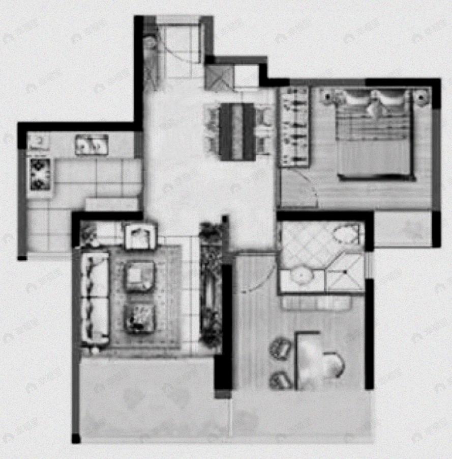 格林城市花园2室2厅1卫户型图