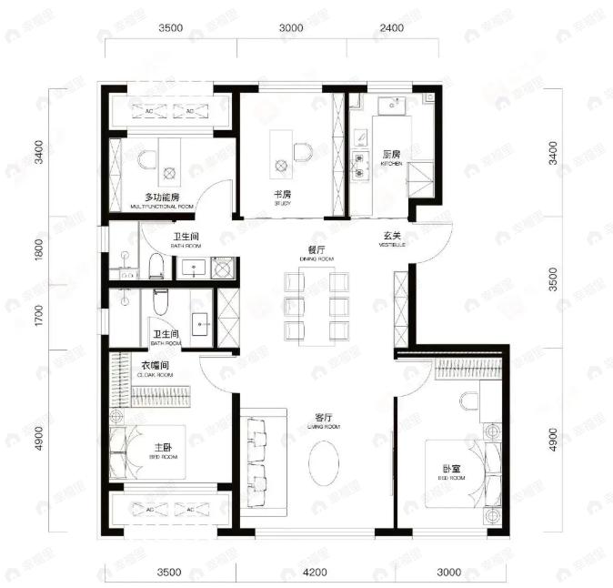中海长安誉4室2厅2卫户型图