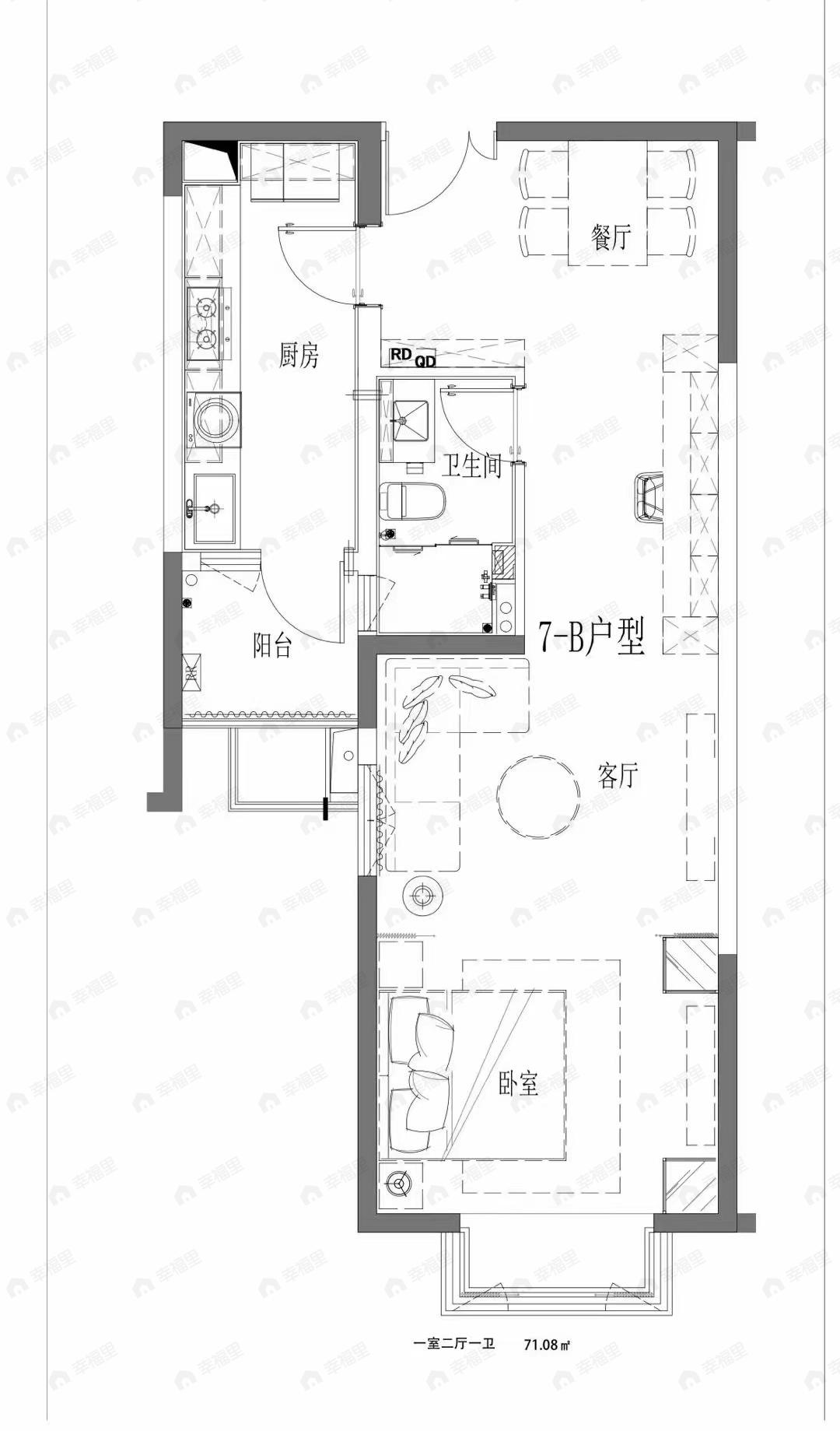 保利达江湾城1室1厅1卫户型图