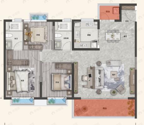 保利城3室2厅2卫户型图