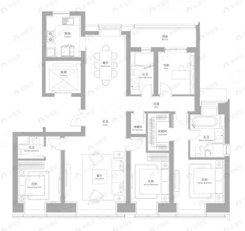 绿城金地凤起听澜4室2厅3卫户型图