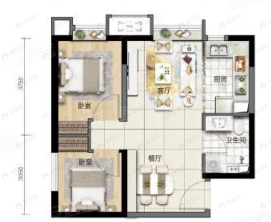 美居·大都会Meet2室2厅1卫户型图