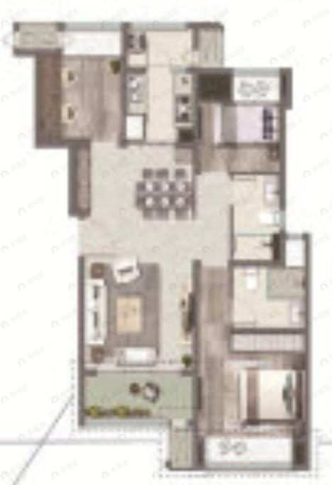 保利和光尘樾3室2厅2卫户型图